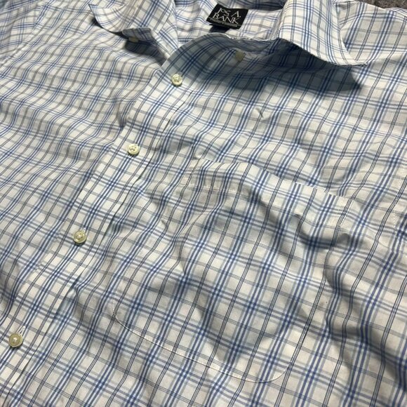 Jos A Bank Shirt Mens Medium Blue Plaid Stripe Long Sleeve Traveler Casual - Picture 3 of 7